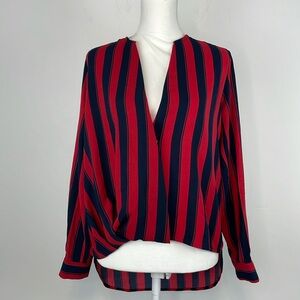 Urban Outfitters Longline Navy and Red Striped Surplice Blouse. Size Small. NWT